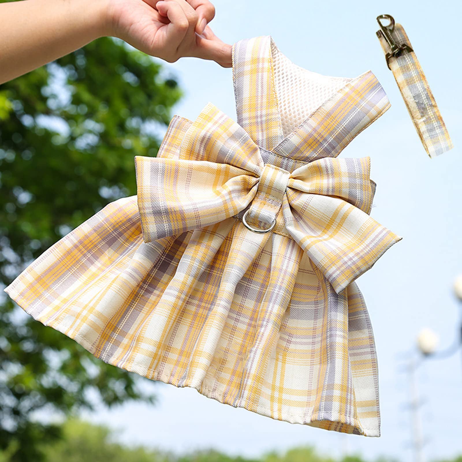 Dog Harness And Leash Set, Cute Bow Tie Plaid Harnesses For Puppy Cat, Adjustable Pet Kitties Vest, Breathable Harness Traction